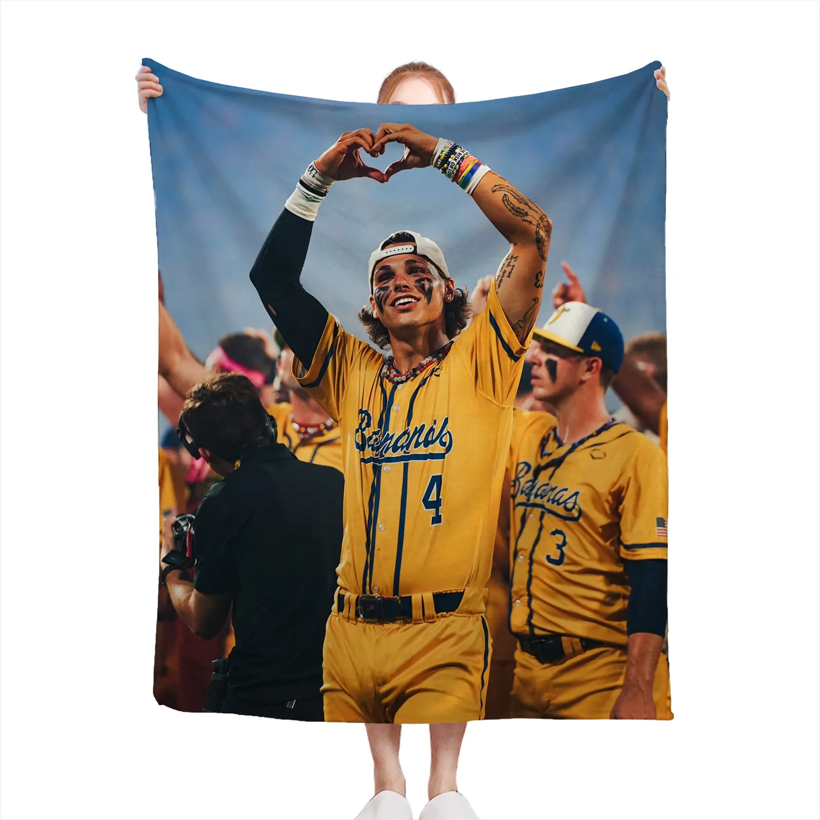 Soft Fabric Classic 1-Piece Baseball Player Print Polyester Throw Blanket, Indoor Use Room Decor, Sports Fan Home Gift 2607230161