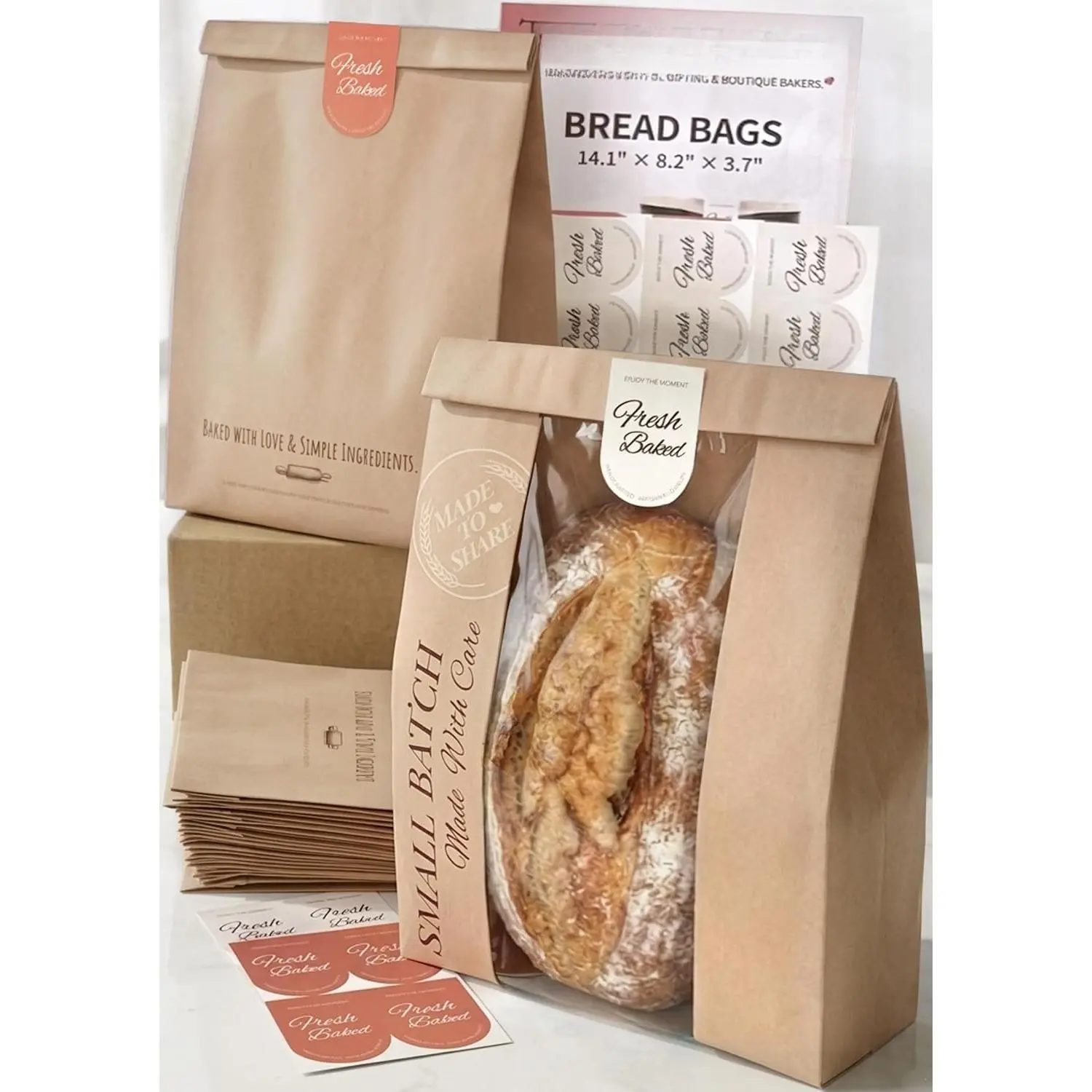 40 pack Bread Bags, 14.1", 80g Heavy-Duty | Sourdough Bread Bags, Clear Window, Durable, For Gifting Homemade Bread & Commercial Use
