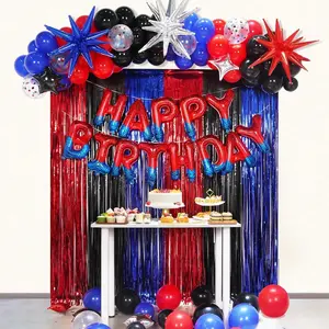 Spider Theme Happy Birthday Banner Balloons Red and Blue Letters Signs Superhero Birthday Party Decor Accessories Party Supplies