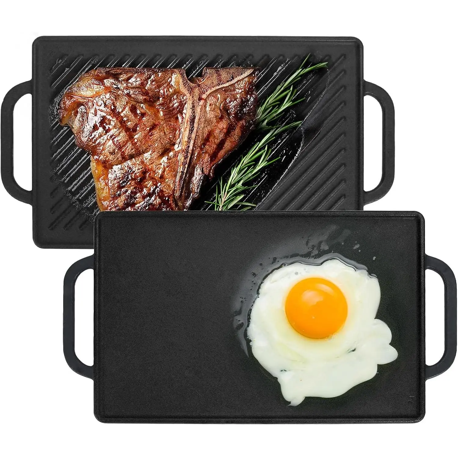 Small Cast Iron Griddle 13x8.25 for Double Burner Stove Top, Double Sided Reversible Cooking Pan for Gas Grill Top Outdoor Camping, Gas Stovetop Grill Flat Griddle Pan Cast Iron Kitchen CookingGift.