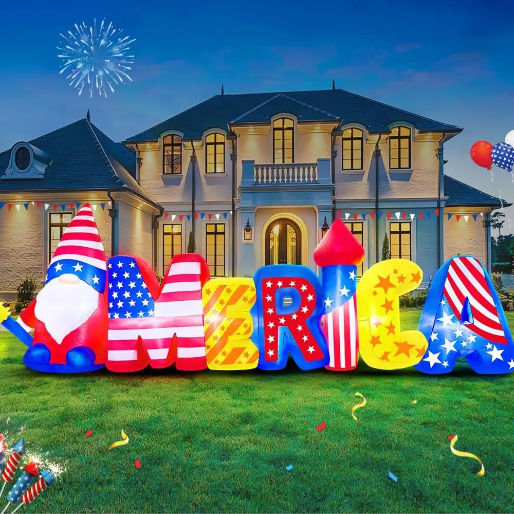 10FT Patriotic Independence Day 4th of July Inflatables Outdoor Decorations, Inflatable American Creative Fonts, Built in LED Lights Blow up Fourth of July Decor for Holiday Party Garden Yard Lawnfidget toys