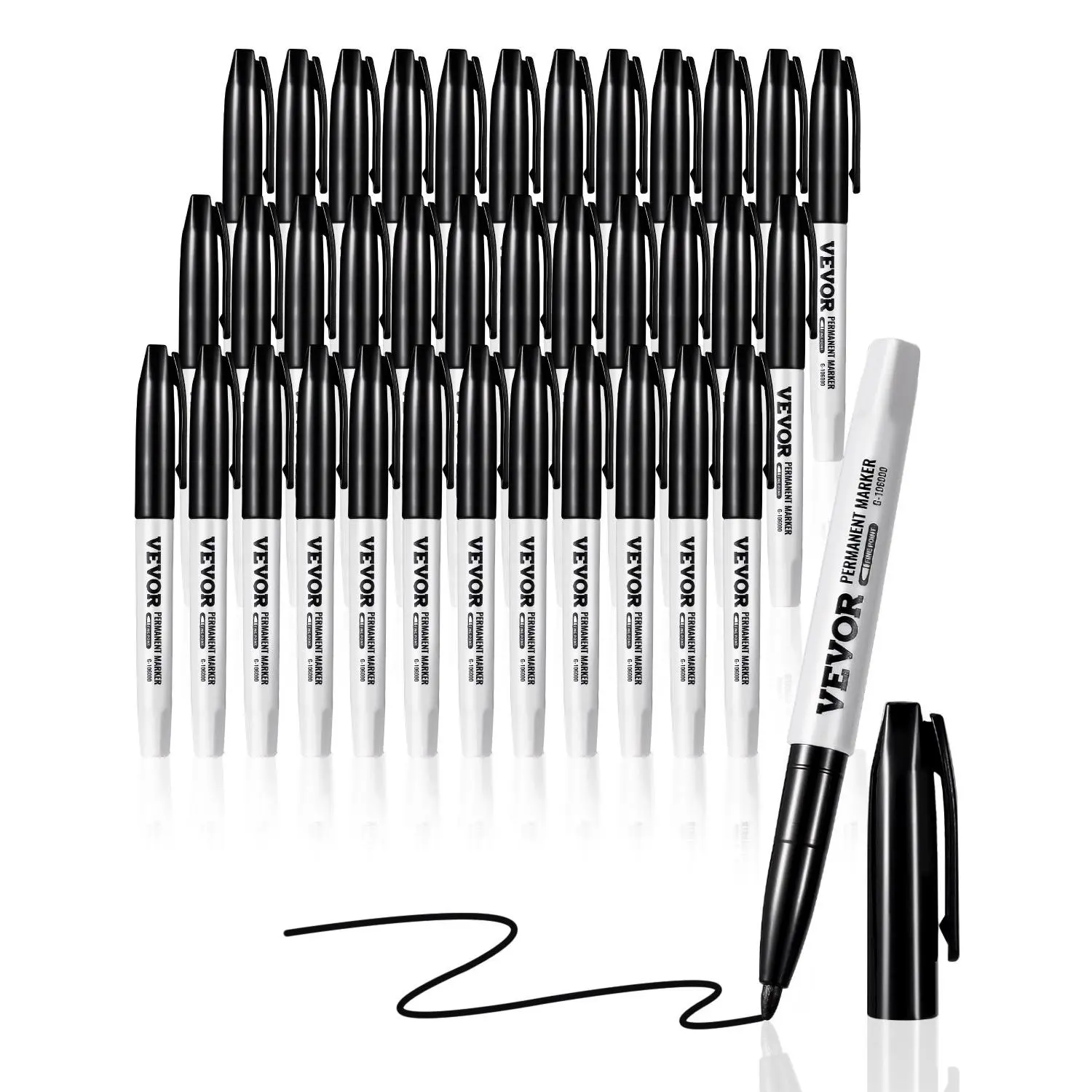 【Summerfinds】VEVOR Permanent Markers, 36 Pack Black Permanent Marker Set, Quick Drying Fade Resistant, Fine Point Markers for Plastic, Paper, Metal, and More