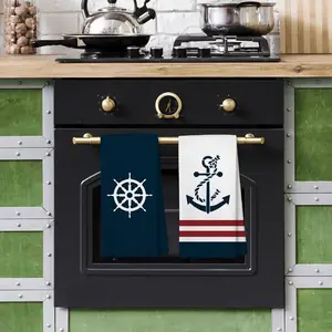 Set of 2 Nautical Kitchen Towels - 23.62" x 15.75" - Ultra-Soft Woven Polyester - Modern Cartoon Sailor Design - Machine Washable - Versatile Holiday Decor - Ideal Gift for Captains.