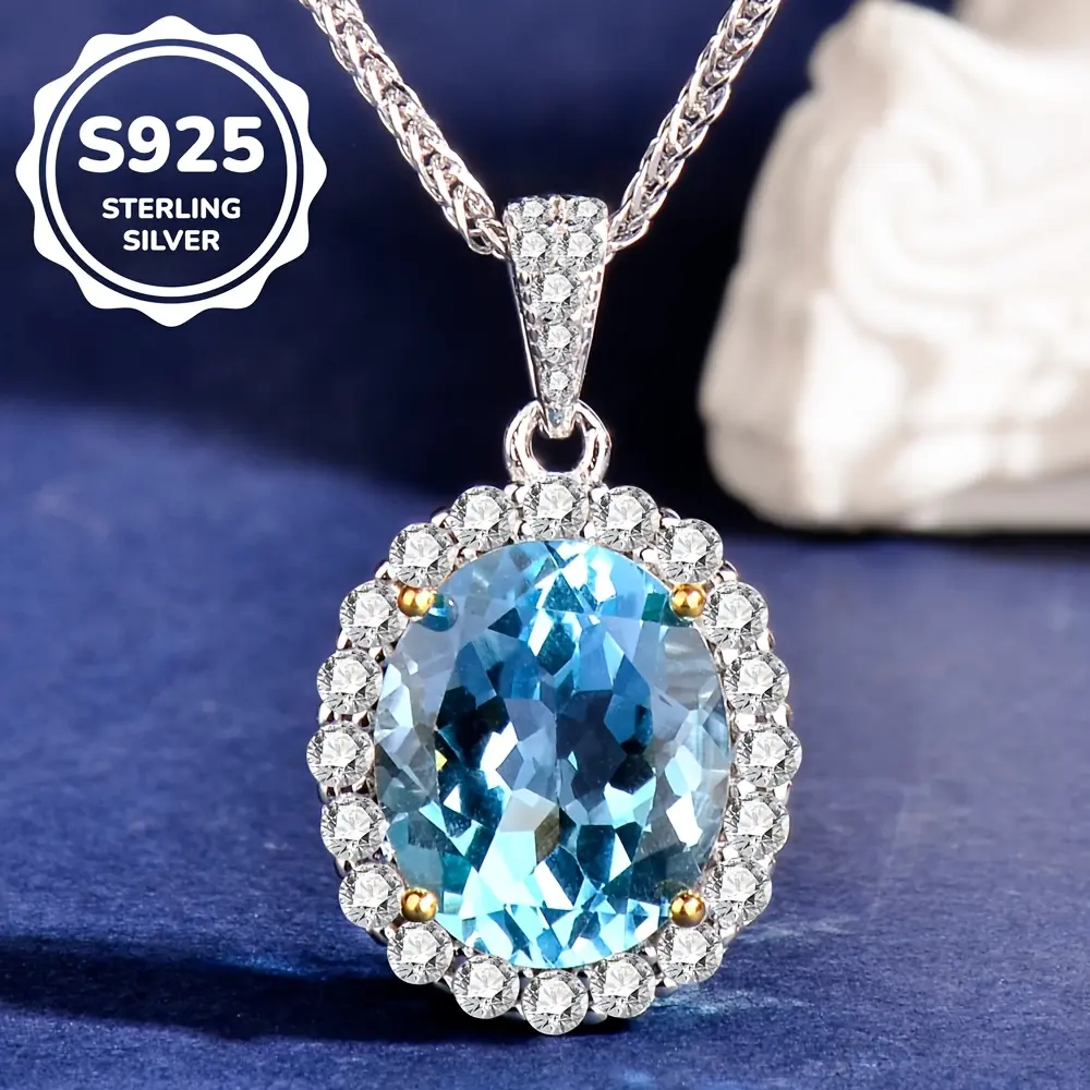 "925 Silver Topaz Pendant with Blue Stone, Matching 925 Silver Necklace - A Simple, Elegant, and Sophisticated Jewelry for, Ideal as a Gift for Valentine's Day, Mother's Day, Birthdays, and Christmas", for Teenager