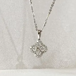 [NB]Micro Pave CZ Four Leaf Clover Necklace |   Sparkling Lucky Clover Pendant