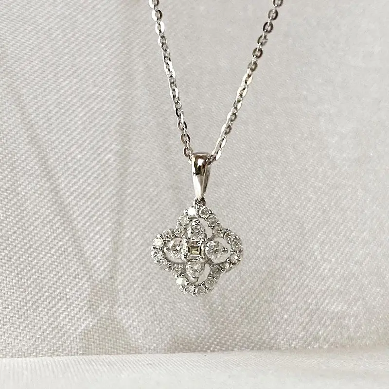 [NB]Micro Pave CZ Four Leaf Clover Necklace |   Sparkling Lucky Clover Pendant