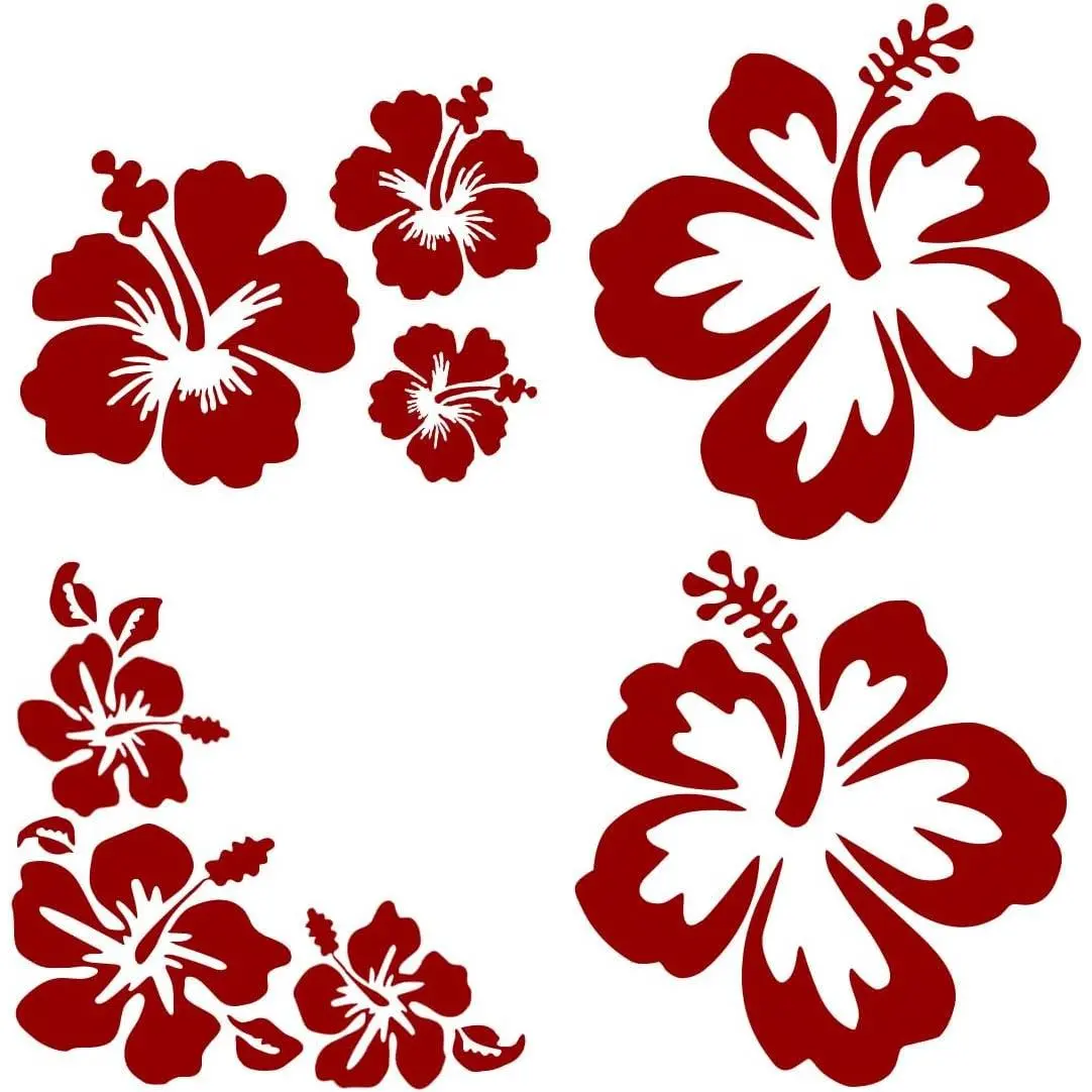 LAINLOY Hawaiian Hibiscus Flower Car Decal Sticker, PET Decal, Red, Large | Waterproof Car Bumper Sticker, Automotive Exterior Decoration Sticker Decal for Car, Truck, SUV, Door, Wall, Laptop