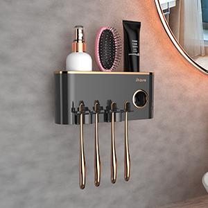 Toothbrush Holders Bathroom Accessories with Toothpaste Dispenser, 2 Cups Toothbrush Holder Wall Mounted Bathroom Decor