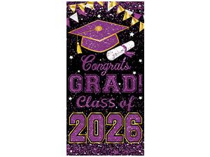 73 x 36 Inch Congrats Grad Class of 2026 Sign Banner Door Cover, Graduation Party Decorations, Large Front Door Porch Sign Backdrop for Wall Indoor Outdoor Photo Booth Props Party Supplies (Purple)