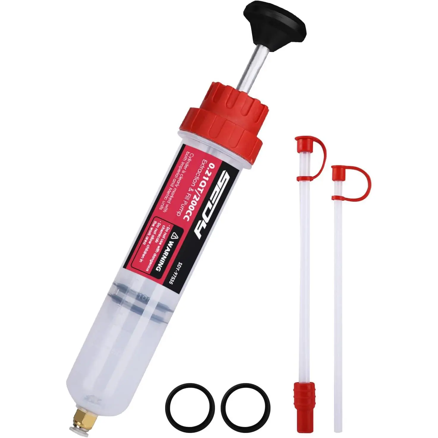 200cc Multi-Purpose Polypropylene Manual Fluid Extractor - Sealed Plunger Suction Pump for Automotive Use, Extracting Fluid, Oil Transfer, RVs