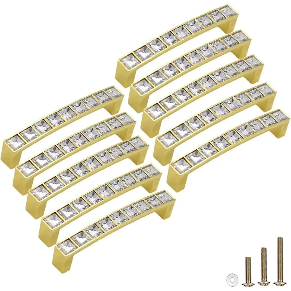 10 Pack  U Shape  Glass Rhinestone Cabinet Pulls Knobs Handles,Modern Decorated Shiny Dresser Drawer Konbs Pulls Handles for Cupboard Wardrobe Dresser (10 Pack, 3.8" Hole Centers)