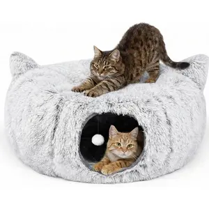 3-in-1 Cat Tunnel Bed – Cat Tunnels & Cat Beds for Indoor Cats with Catnip Toys – Cat Bed Cave & Peekaboo Cat Hideaway – Foldable Interactive Cat, Kitty & Kitten Toys