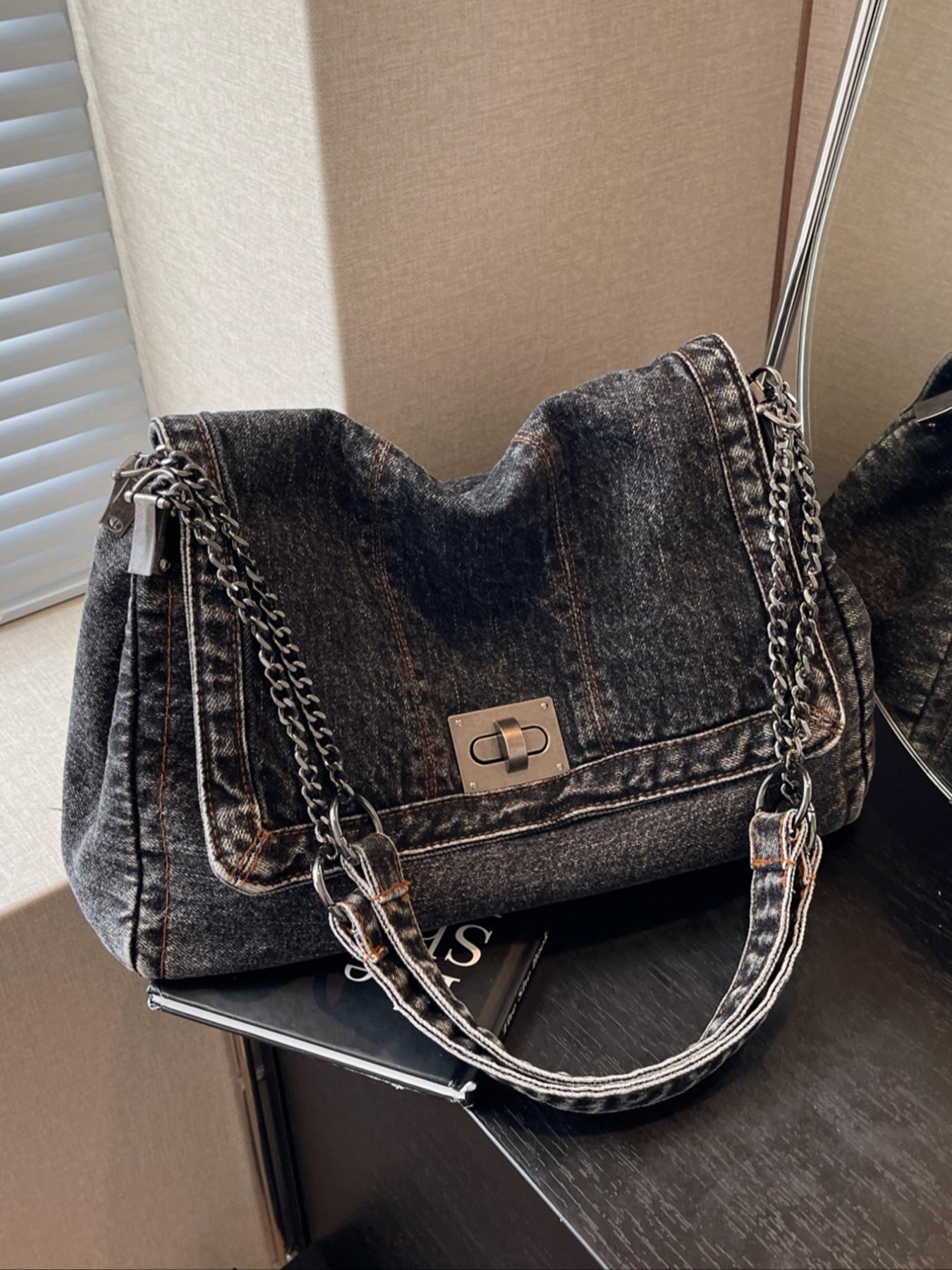 2026 Denim Bag Chain Shoulder Bag Women's Fashion Commuting Work Underarm Bag Vintage Texture Travel Handbag