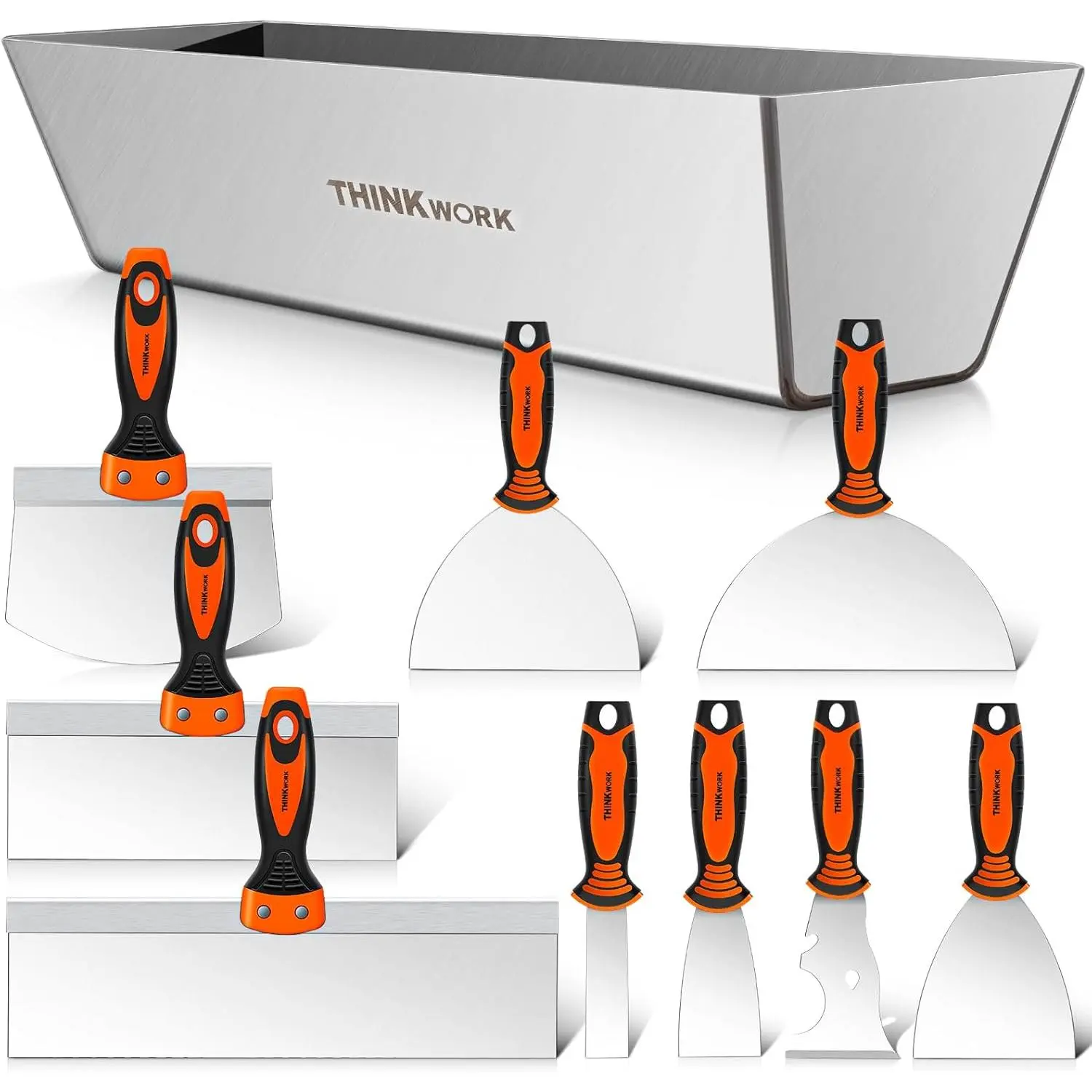 Drywall Knife Set, 10Pcs Drywall Tools Kit Include Putty Knives, Taping Knives, Painter Scraper, 14" Drywall Mud Pan and Scoop, Spackle Knife Set for Joint Taping, Finishing, Patching