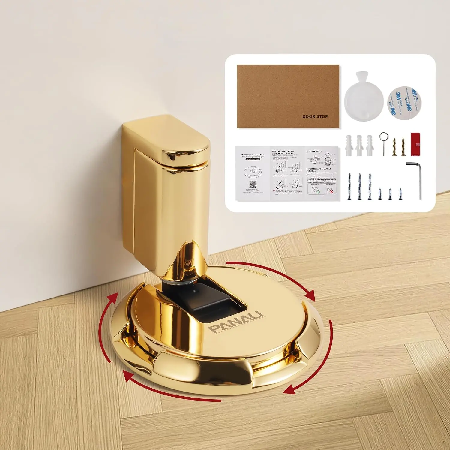 1 Pack Windproof  Door Stopper, Concealed Retractable Design  Adhesive Wall Protector for Kitchens Bedrooms Offices, GP