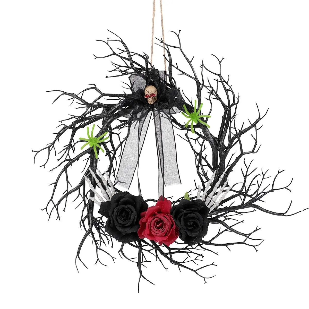 Halloween Branch Wreath, DIY Party Decoration, Gothic Horror Wreath Hanging Ornament, Cross-Border Halloween Decorations