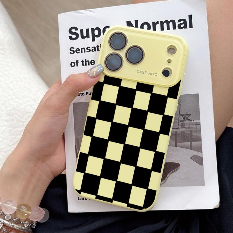 Dopamine Colored Checkerboard Pattern Ins Style Phone Case Ultra Skin Friendly Touch All Inclusive Lens Compatible with iPhone 17 16 15 14 13 12