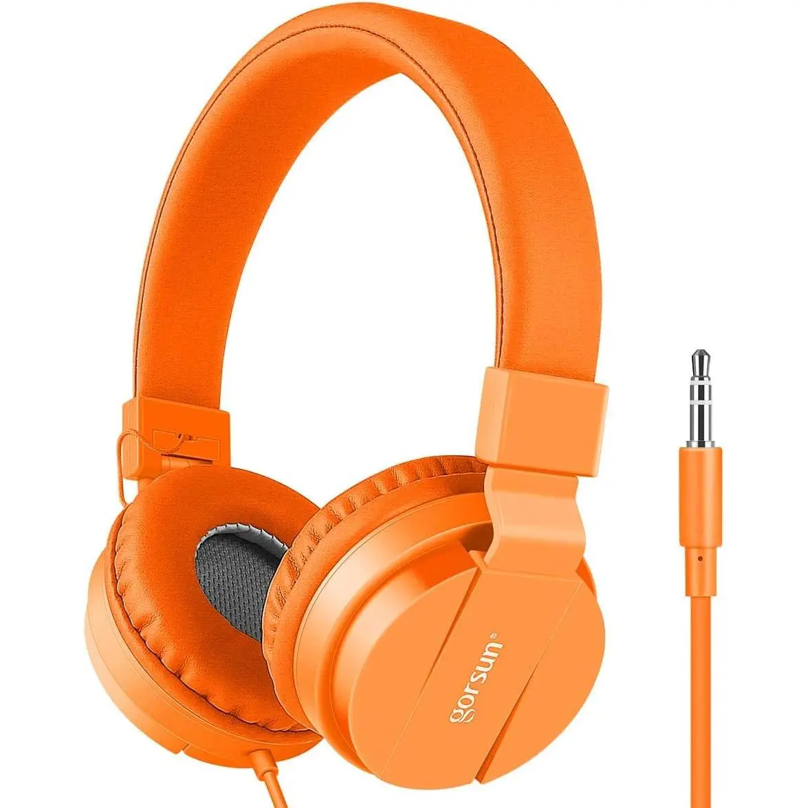 Toddler Fit Kids Wired Headphones - Lightweight Stereo, Adjustable Headband Headset for Smartphones, Computers, Pads (Orange), Audio