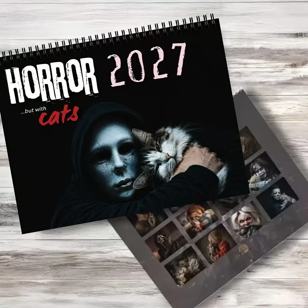 2027 Horror Cat Themed Calendar, 12 Months High-Quality Paper Printing, Perfect Halloween & Christmas Gift, Exquisite New Year's Present