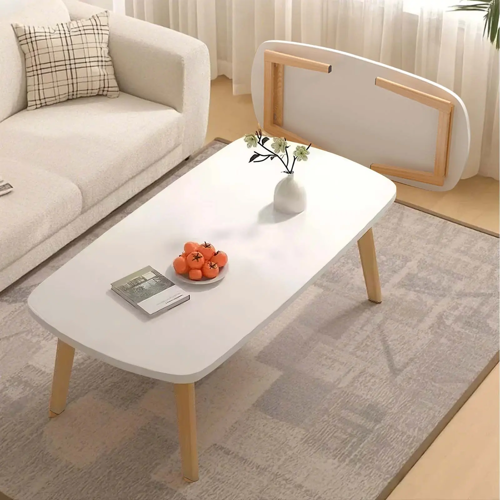 Coffee Table,  Foldable Collapsible Wooden Low Table for Small Spaces, Multi-Functional Floor Desk for Home Office, Bedroom, Study & Living Room, Space-Saving Portable Design