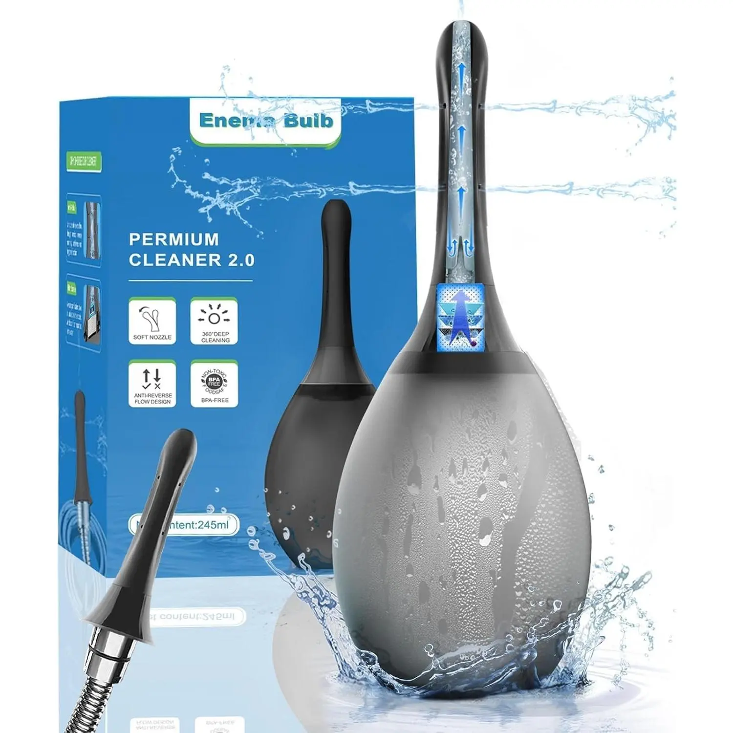 Douche for Men, Douche with 7 Water Outlets & Anti-Backflow Valve - Black