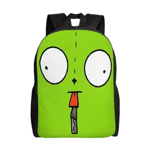 Invader Zim Gir Green Big Face Print Backpack, Cartoon Robot Dog Graphic 600D Oxford 15in Laptop Bookbag For Nickelodeon Fans Teens School Travel Cute Anime Daypack Gift