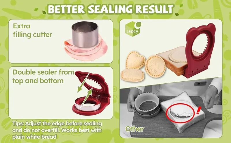 Uncrustables Sandwich Maker Sealer Cutter, Crustless Sandwich Cutter, PB&J Uncrustable Maker - Color Dark Red, Square Shape