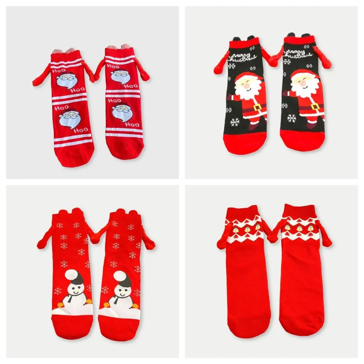 2 Pairs Original Polyester Simple Long Menswear Santa Claus Cute Couple Holding Hands Magnetic Versatile Mid-Tube Socks, Christmas Tree Home Decor Gift