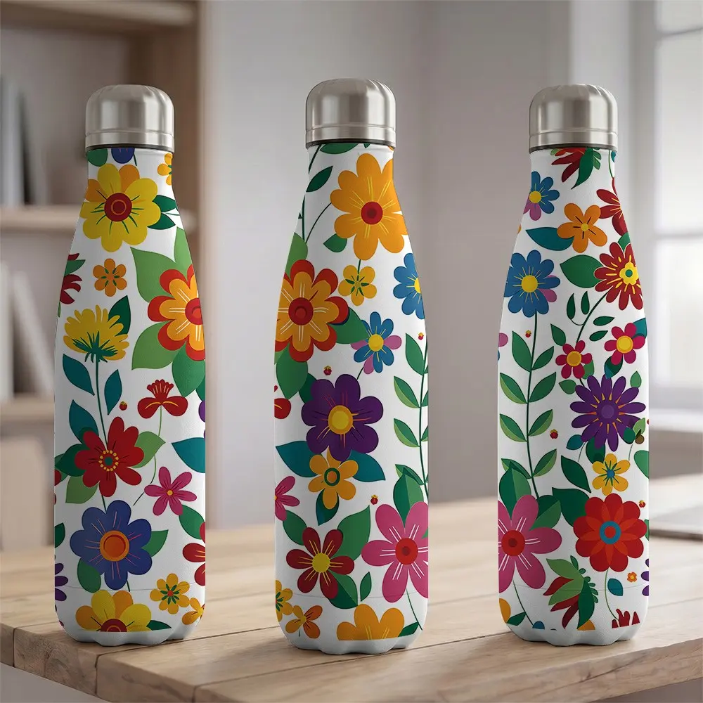 1pc 17oz Double Wall Vacuum Insulated Stainless Steel Water Bottle 500ml Retro Colorful Floral Print Travel Mug Leakproof Sports Flask for Gym Yoga Camping Hiking Commute Car Cup Holder Friendly