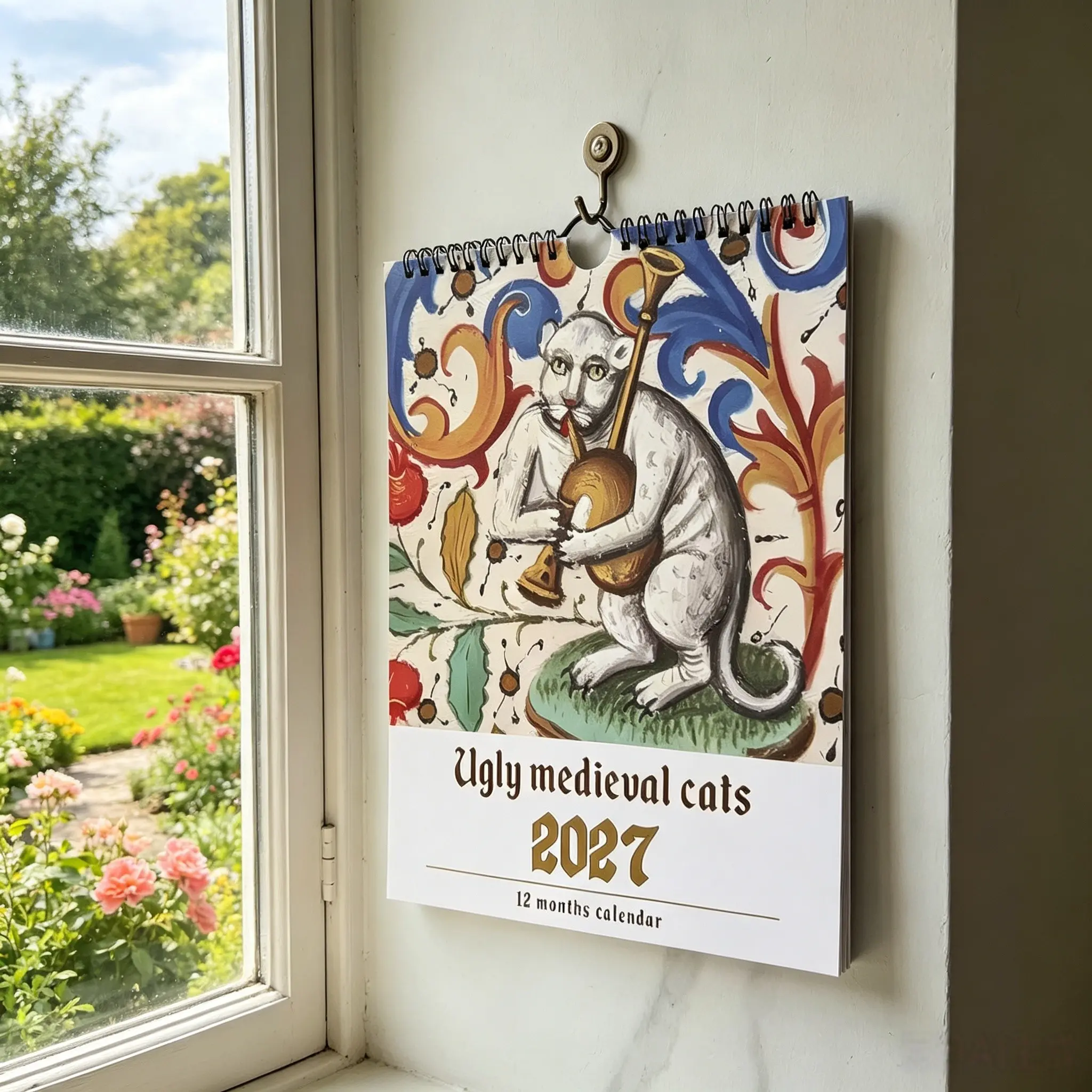 2027 Medieval Cat Wall Calendar, Funny Gothic Art Monthly Planner, Unique Gift for Cat Lovers, Home Bedroom Decor