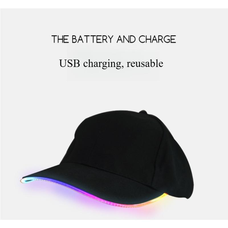 LED Luminous Hat Casual Sun Hat Fiber Optic Luminous Gift in Black and White Colors with Blue LED Strip for Added Visibility