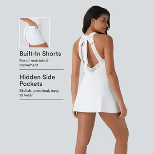 Halara Softlyzero™ Airy Backless Tie Back 2-in-1 Cool Touch Mini Yoga Active Dress with Side Pocket-UPF50+