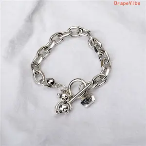 Hollow Bear Bead Cross Charm Bracelet, Minimalist Premium Punk Jewelry For Couples Daily Versatile Outfit Styling