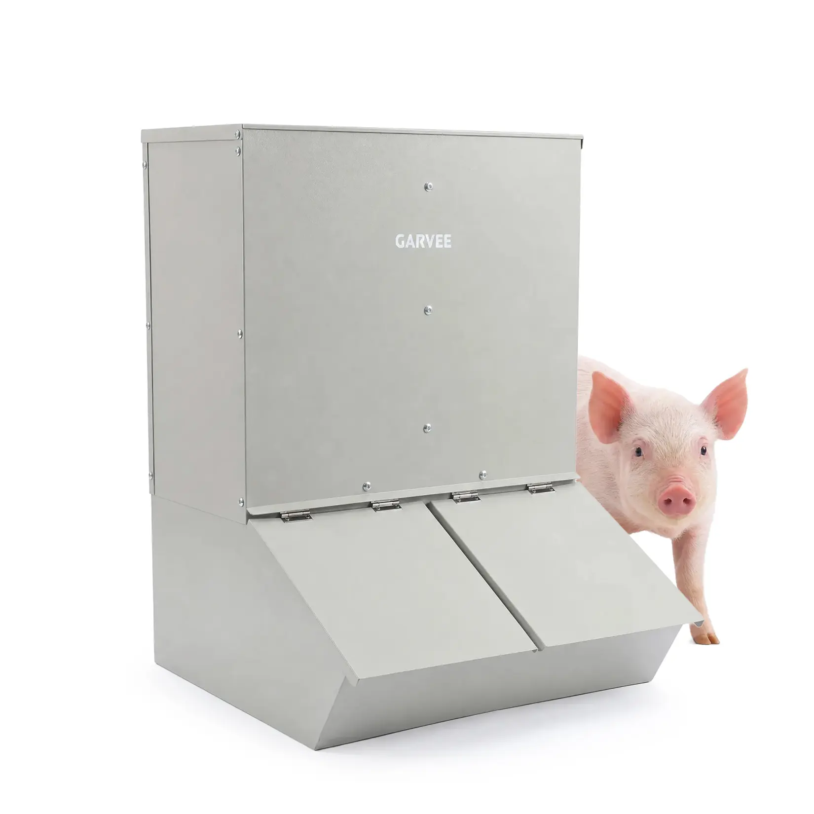 GARVEE Steel Galv Hog Feeder - 2.2/3.7 Bushel Single Door Pig Creep Trough, Rust Proof Vertical Livestock Feed Storage Box, Outdoor Safe for Farm Feeds (Pet & Small Animal Feeding Supplies)