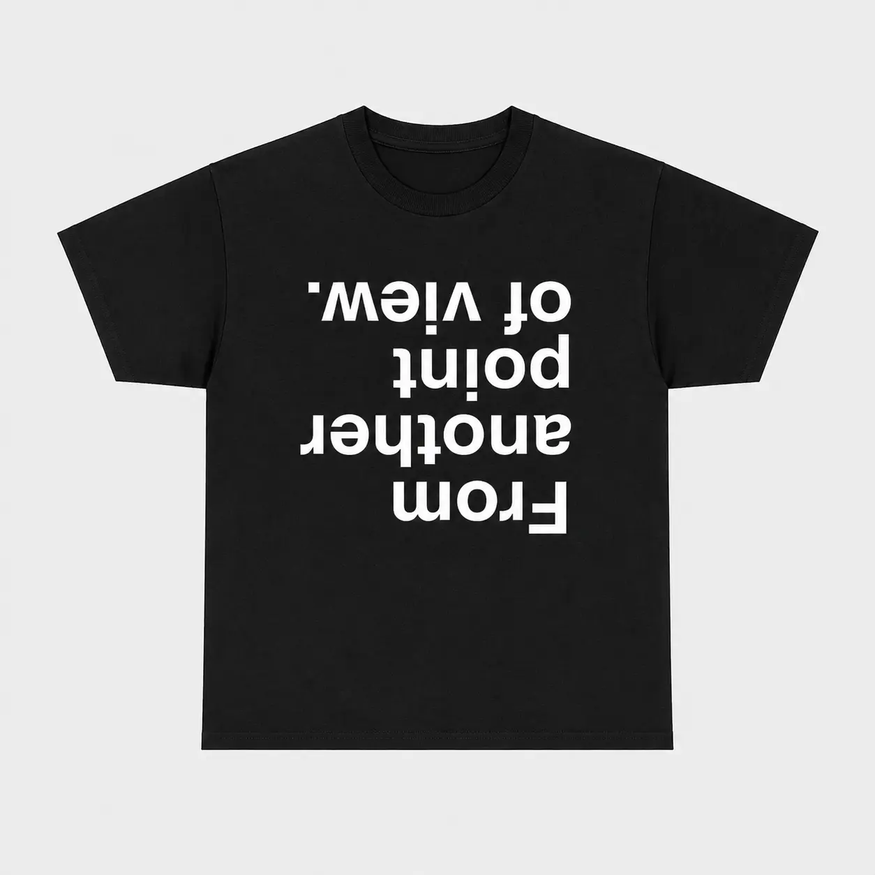 Women's Oversized Short-Sleeve 100% Cotton T-Shirt - Minimalist Reverse Text Graphic, Soft Comfy Everyday Fabric, Casual Aesthetic Streetwear, Unisex "From Another Point of View" Tee