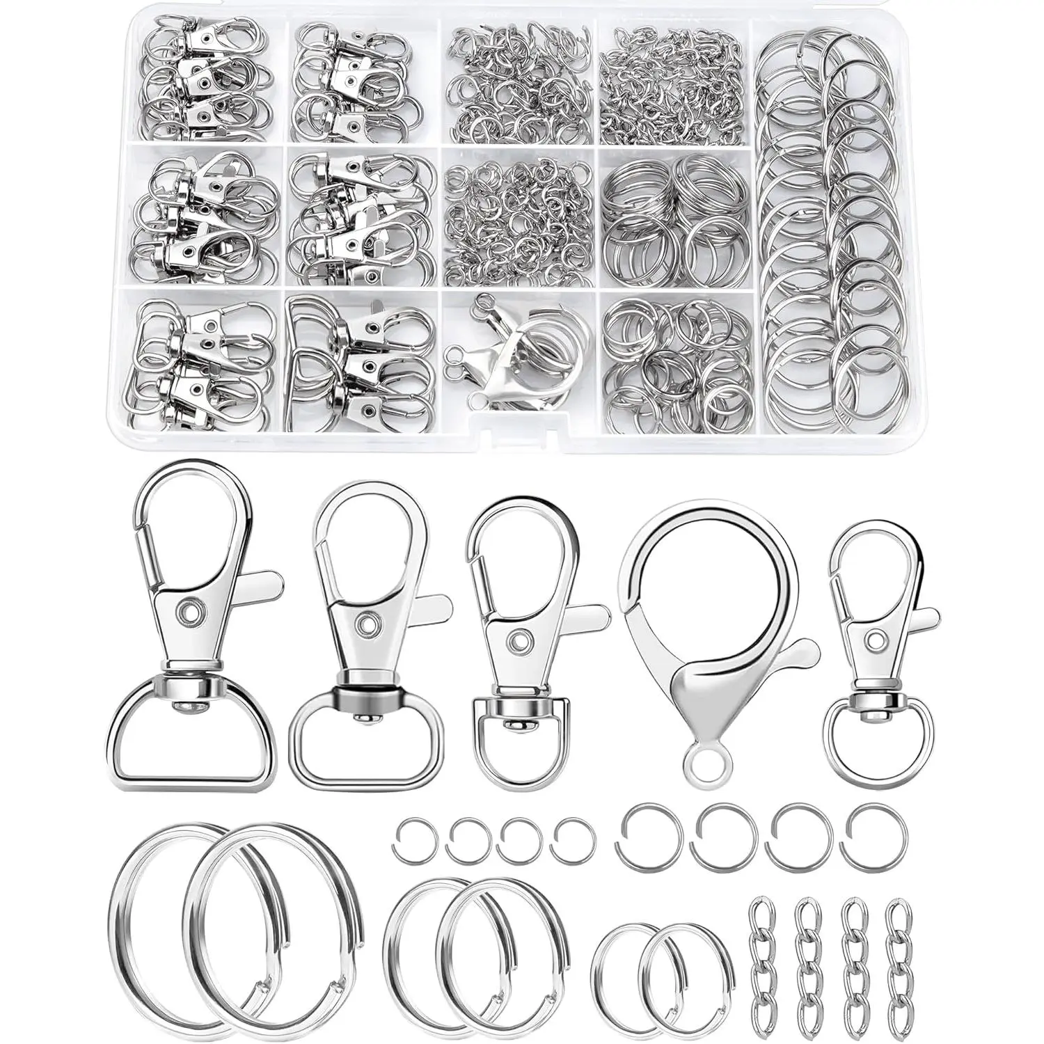 Metal 325PCS Keychain Making Kit - Keychain Clip, Key Ring, Lobster Claw Clasp, Swivel Snap Hook, Jumprings, Extender Chain for Crafts, Jewelry Making, Charms Making Supplies, Diy Projects