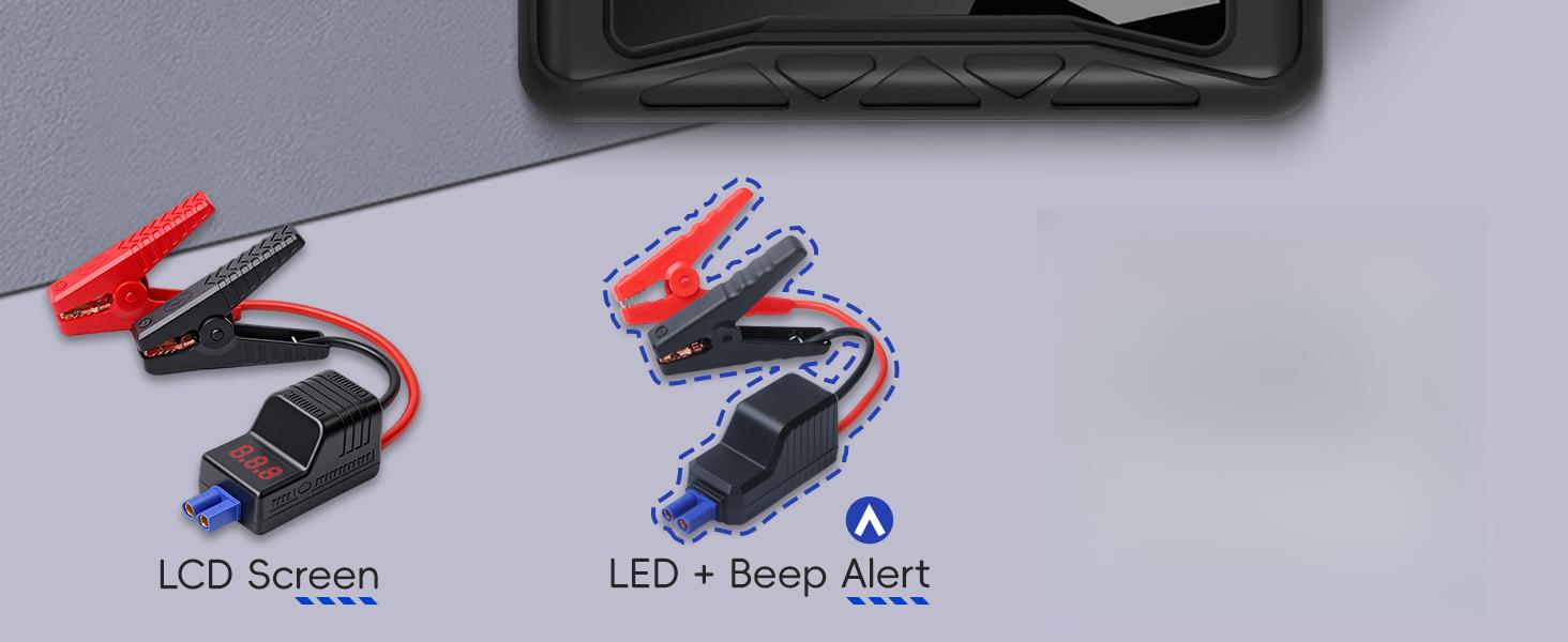 Smart Jump Starter Clamps,  10AWG EC5 Heavy Duty Replacement Alligator Clips for 12V Portable Car Battery Booster, Universal for SUV/Truck/RV (LED + Beep Alert)