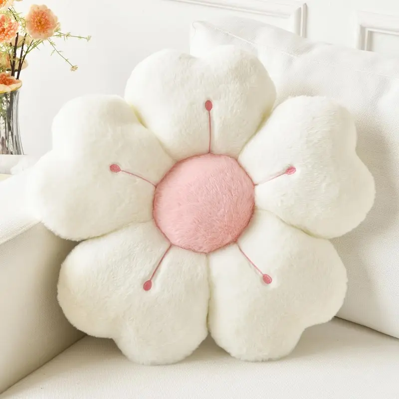 1, Daisy Flower Plush Pillow - Comfortable and Lovely Chair Cushion and Sofa Decorative Cushion, Home Cushion, Waist Pillow, Backrest Cushion, White/Pink/Yellow/Blue/Green/Caramel Soft Fabric Cushion, 13.7 Inches. None/Pack of 3