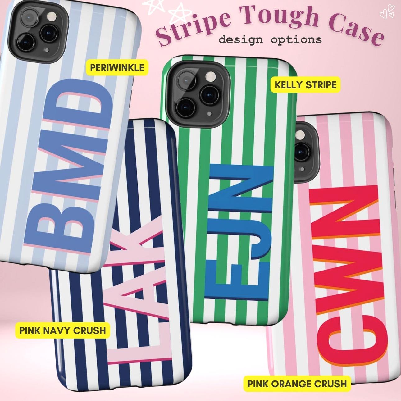 Custom Monogram Initials Case for  phone 11 12 16 15 14 13 17 Shadow Monogram Retro Stripe Summer Beachy Tough Phone Cover Personalized with Initial,Can be given as a gift to friends or family.