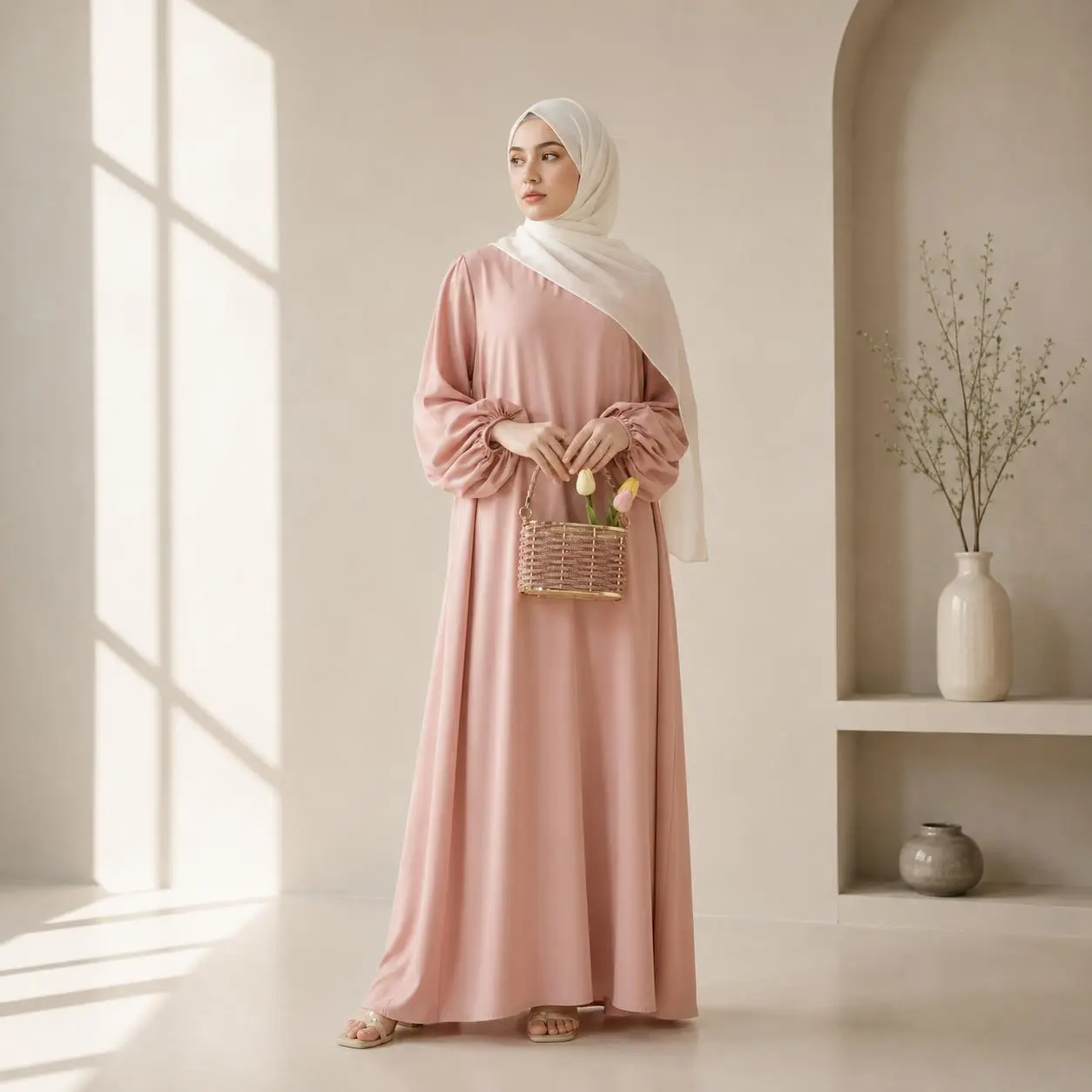 Candy Pleated Abaya Basic Essential Casual Modest Everyday (MA142)