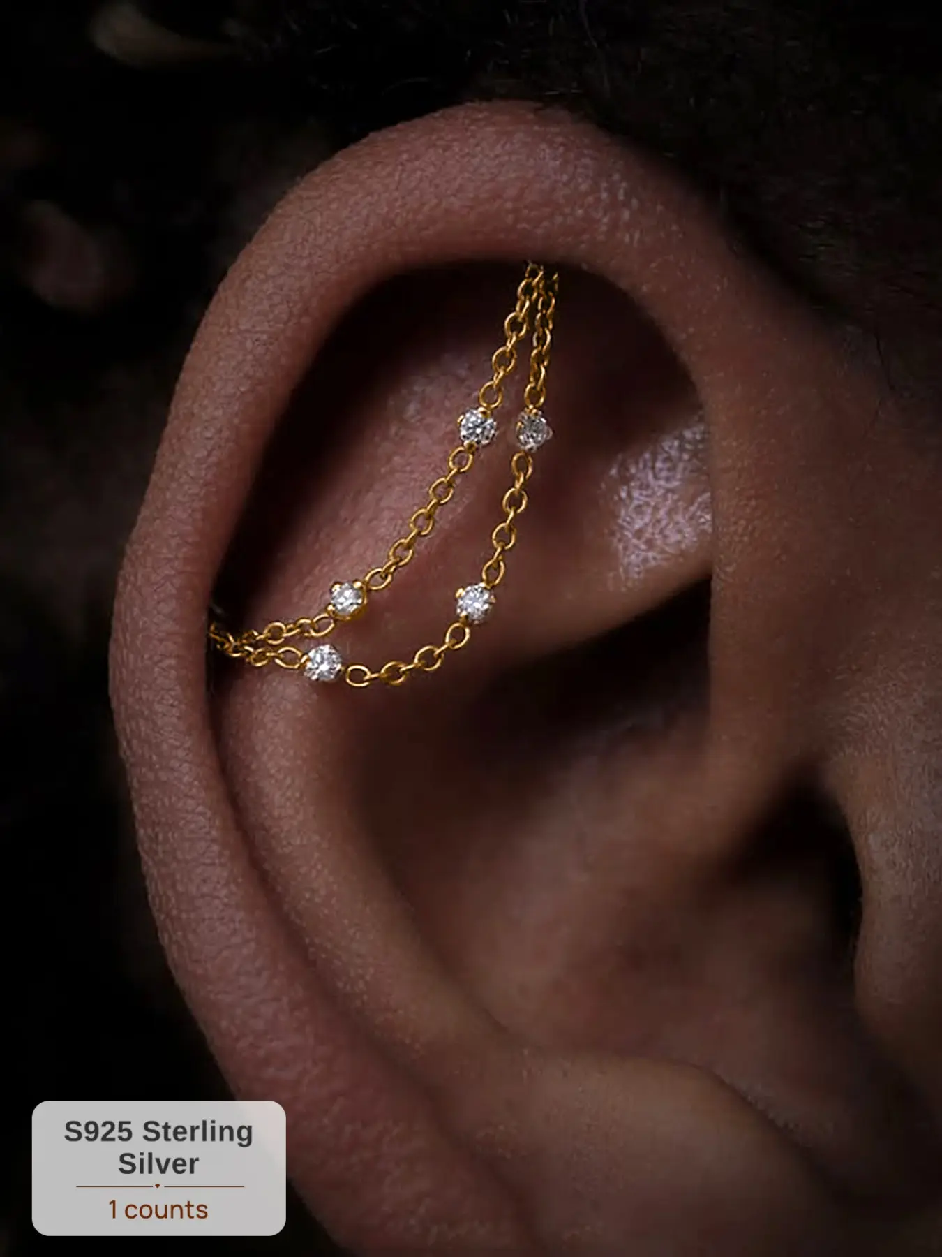 1Pc 18k gold plated S925 Sterling Silver Double Chain Dangle Huggie Hoop Earrings | Vintage Antique Style Drop Earring for Women | Wedding Party Gift | Perfect Holiday Gift Choice