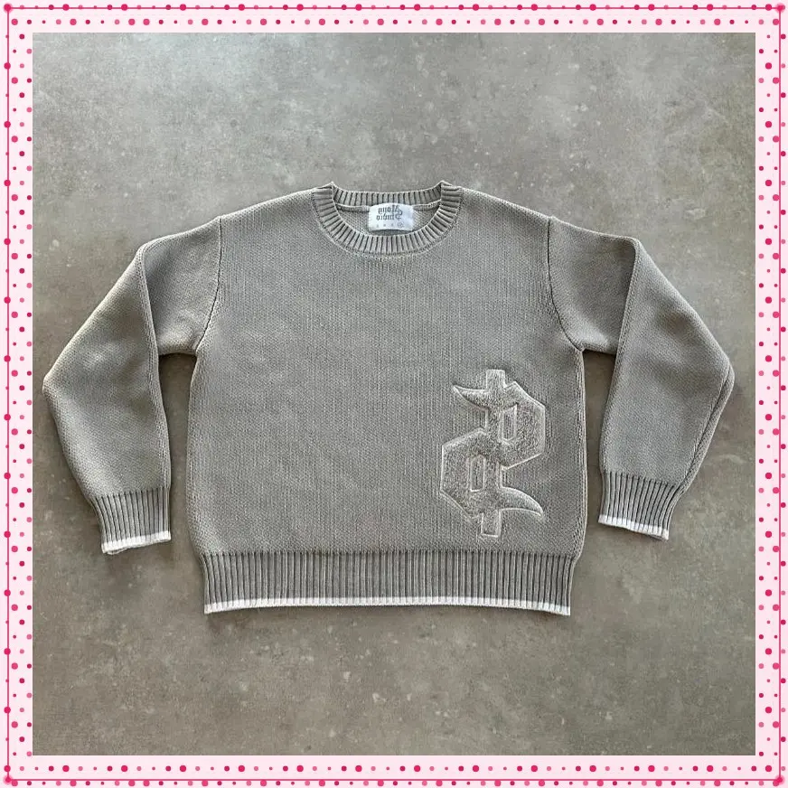 YK Grey Long Sve Sweater USD Gothic Embroidered Hoodie Gothic Retro Casual Streetwear Old Money Men's Square Knitted Clothing