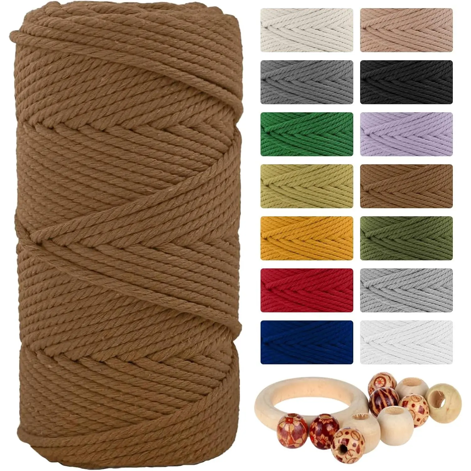 Caramel Macrame  Cord 5mm x 109yd 4 Strand, 100m  Braided Cord | 4 Twisted  Rope for Wall  Weaving Tapestry Craft Knitting  Hanger  DIY Wrapping