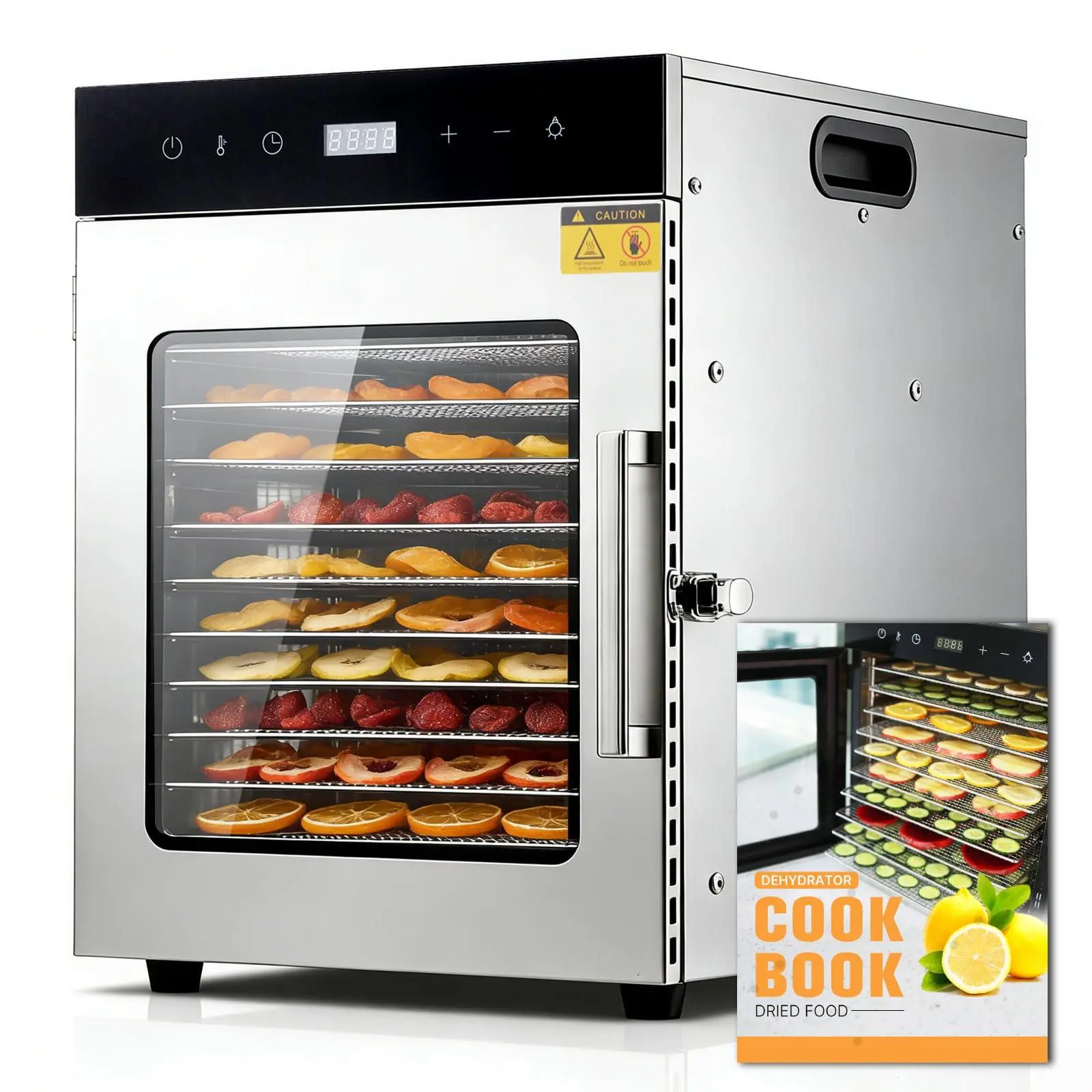 10/12-Tray Stainless Steel Food Dehydrator Machine - Digital Controls, Adjustable Temperature & Timer, Auto Shut-Off, Glass Door, Dishwasher Safe Trays, Recipe Book Included