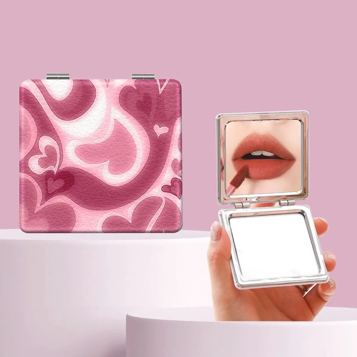 Millennial Y2K Heart Makeup Mirror, Portable Folding Mini Handheld Mirror, Ideal for All Occasions, Perfect Gift for Friends and Family
