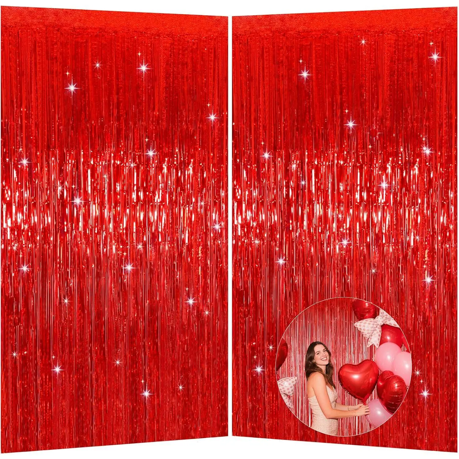 Red Foil Fringe Curtains Tinsel Backdrop for Birthday Party Decorations | 3.28 x 6.56ft Sparkle Metallic Fringe Backdrop Door Streamer Easy to Hang,  Party Supplies for Stage, Photo Booth