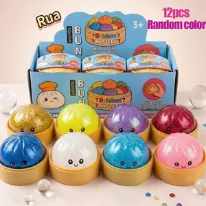 12 Soft Baozi Squishy Toys, Food Steamer Elastic Desk Toy, Mini Octopus Stress Ball, Aurora Glitter Unwind Toy, Model 2411xy08
