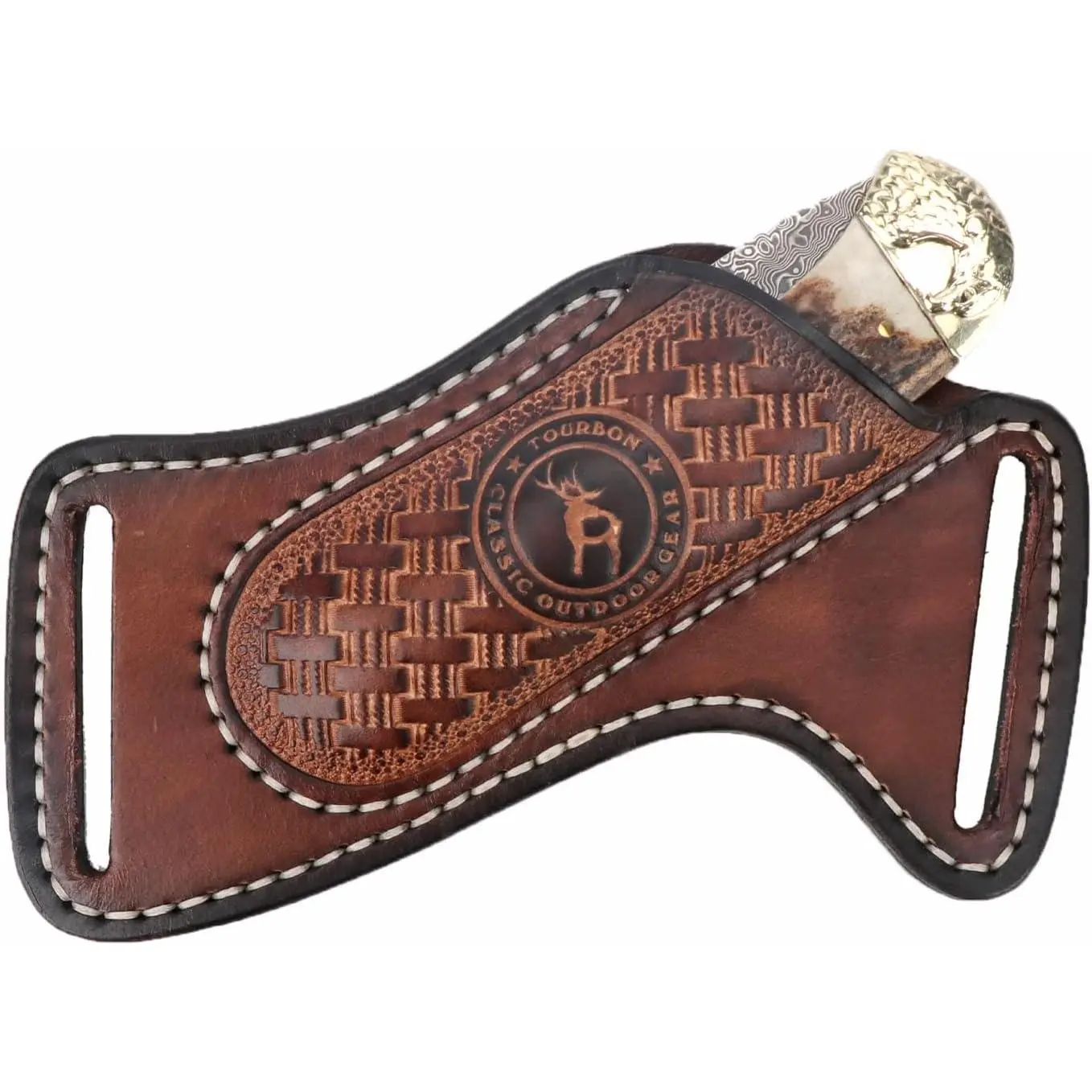 Leather Knife Sheath for Belt EDC Folding Pocket Knife Holster Compact Draw| 3mm thick leather, fits Buck 110 & compact folding knives, open top cross draw design, EDC carrier case gift for men