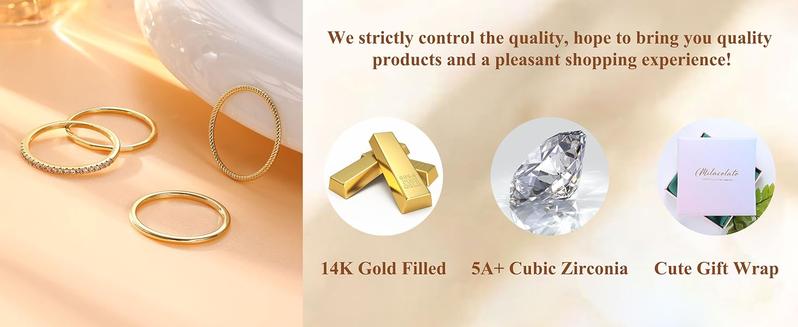 MILACOLATO 14K plated Gold Filled 1.3mm Thin Stackable Rings for Women - Minimalist Non Tarnish Half Cubic Zirconia Band Rings - Dainty Trendy Statement Stacking Rings Set Size 5-10 MILACOLATO 14K plated Gold Filled 1.3mm Thin Stackable Rings for Women - Minimalist Non Tarnish Half Cubic Zirconia Band Rings - Dainty Trendy Statement Stacking Rings Set Size 5-10