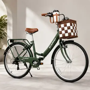 26 Inch Folding City Commuter Bike for Adults, Steel Frame Fold Bikes with 7 Speeds, Detachable Basket, Cup Holder, Alloy Rims, V-Brakes, Spring Saddle, Multiple Color Options (White/Green Available)